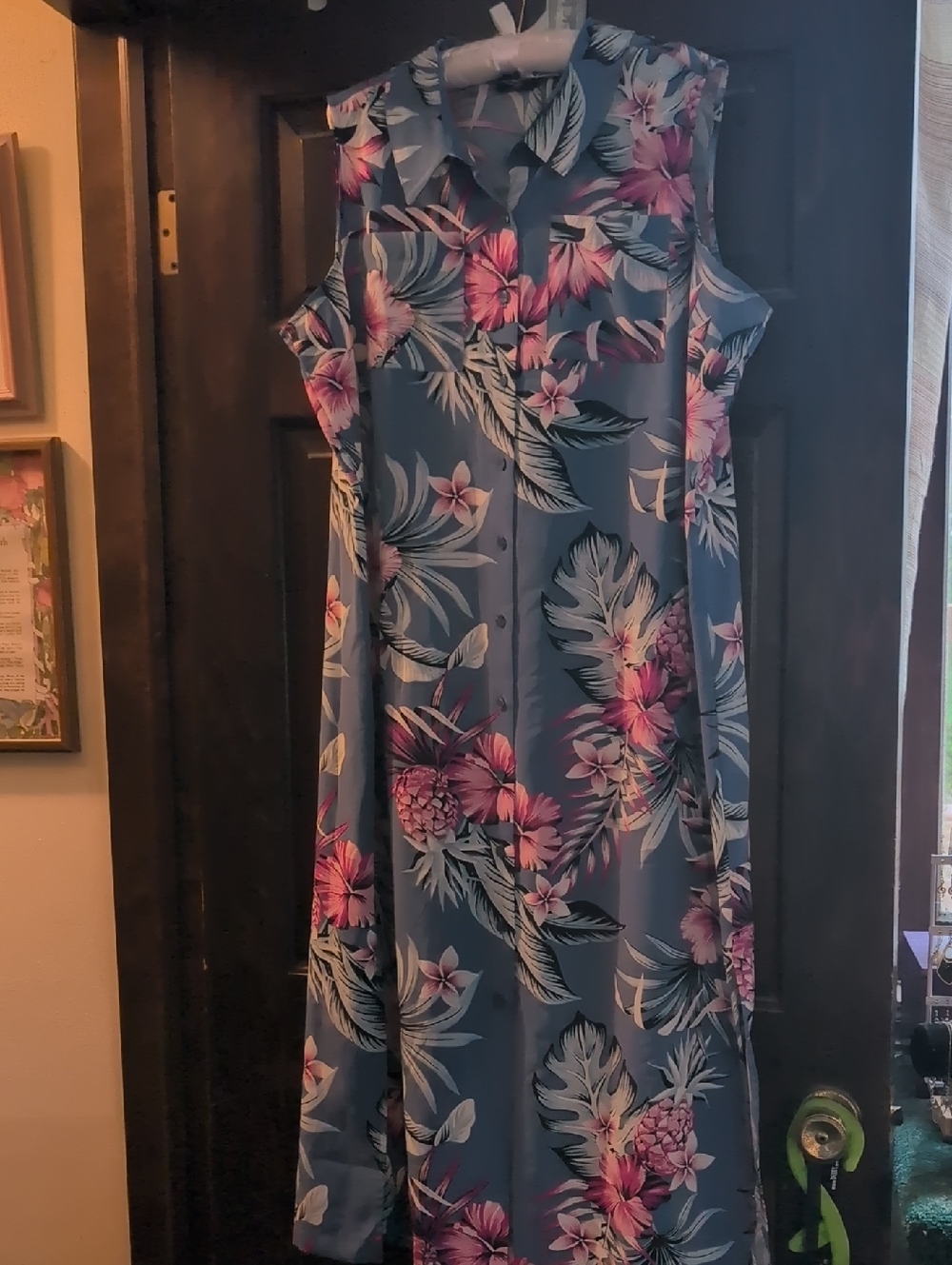 G by Giuliana Blue Maxi Dress with Pink Floral Print
